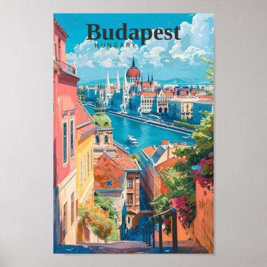 Budapest Hongarije Travel Art Vintage Poster (Voorkant)