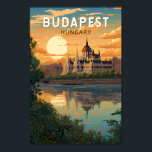 Budapest Hongarije Travel Art Vintage Poster<br><div class="desc">Budapest retro vector reisontwerp in een embleemstijl. Boedapest,  de hoofdstad van Hongarije,  wordt doorsneden door de Donau. De 19e-eeuwse Kettingbrug verbindt de heuvelachtige wijk Buda met plat Pest.</div>