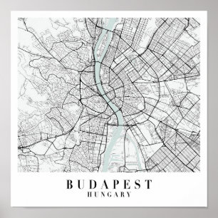 Budapest Hungary Blue Water Street Map Poster