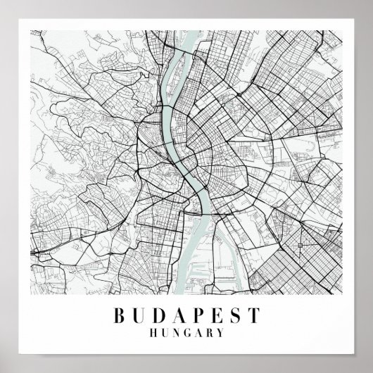 Budapest Hungary Blue Water Street Map Poster (Voorkant)