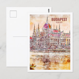 Budapest Hungary Famous Travel Waterverf Sketch Briefkaart