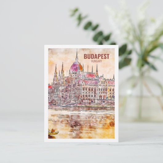 Budapest Hungary Famous Travel Waterverf Sketch Briefkaart (Staand voorkant)