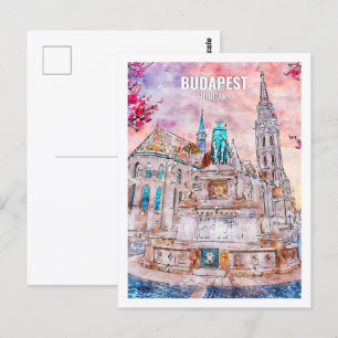 Budapest Hungary Famous Travel Waterverf Sketch Briefkaart