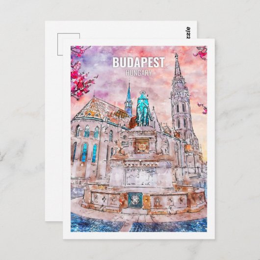 Budapest Hungary Famous Travel Waterverf Sketch Briefkaart (Voorkant / Achterkant)