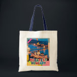 Budapest Hungary Night Cityscape Pop Art Collage Tote Bag<br><div class="desc">Budapest Hungary night cityscape showcasing the historic Parliament building and Chain Bridge glowing along the Danube River. This illuminated skyline is reimagined as a pop art collage, blending classic vintage retro travel vibes with mixed media textures to celebrate Eastern Europe travel. Often called the 'Pearl of the Danube, ' this...</div>