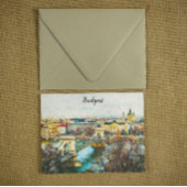 Budapest Hungary Oil Paint Panorama Uitzicht Briefkaart
