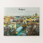Budapest Hungary Oil Paint Panorama Uitzicht Legpuzzel (Horizontaal)