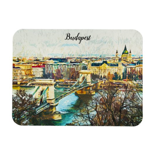 Budapest Hungary Oil Paint Panorama Uitzicht Magneet (Horizontaal)