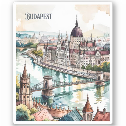 Budapest Hungary Parliament Danube River Skyline Sticker (Voorkant)