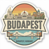 Budapest Hungary Skyline Retro Travel Badge  Sticker (Voorkant)