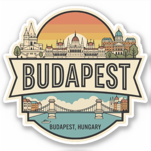 Budapest Hungary Skyline Retro Travel Badge  Sticker (Voorkant)