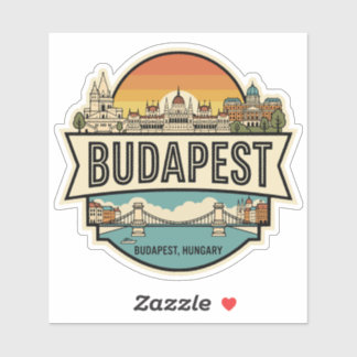 Budapest Hungary Skyline Retro Travel Badge  Sticker
