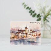 Budapest Hungary Watercolor Painting Panorama View Briefkaart (Staand voorkant)