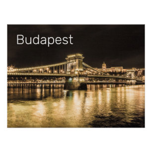 Budapest Kettingbrug Hongarije Retro Nacht Vintage Perfect Poster