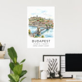 Budapest Muur Kunstprint Aquarel Stadsgezicht Poster (Thuiskantoor)