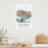 Budapest Muur Kunstprint Aquarel Stadsgezicht Poster (Keuken)