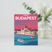 Budapest Parlement Retro Reizen Briefkaart (Staand voorkant)