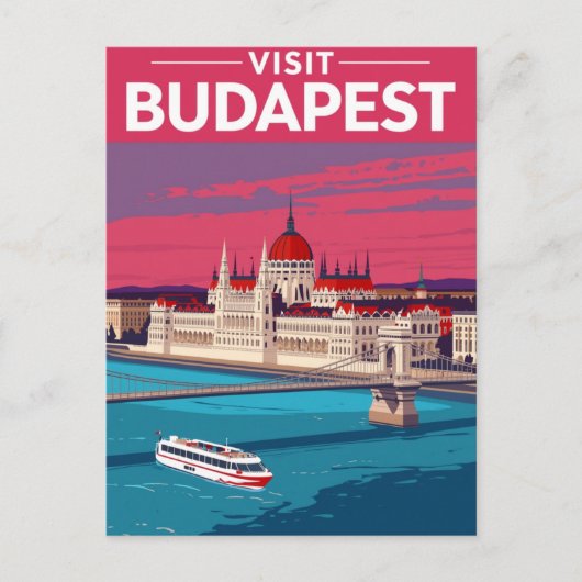 Budapest Parlement Retro Reizen Briefkaart (Voorkant)