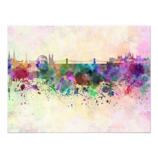 Budapest skyline in watercolor background foto afdruk (Voorkant)
