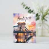 Budapest waterverf Kettingbrug Briefkaart (Staand voorkant)