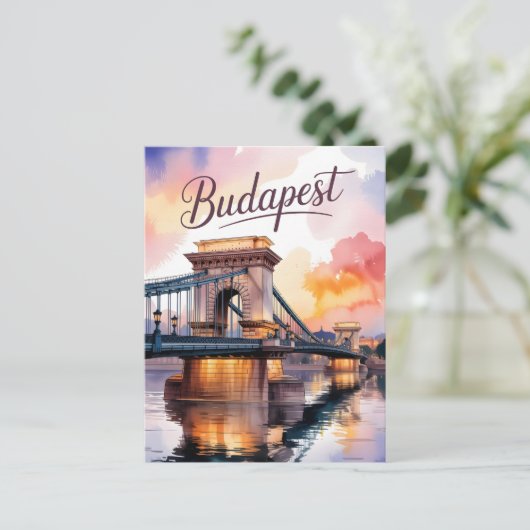 Budapest waterverf Kettingbrug Briefkaart (Staand voorkant)