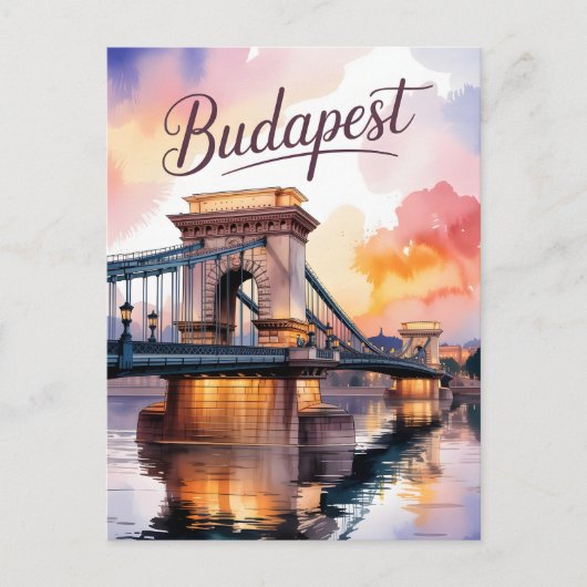 Budapest waterverf Kettingbrug Briefkaart (Voorkant)