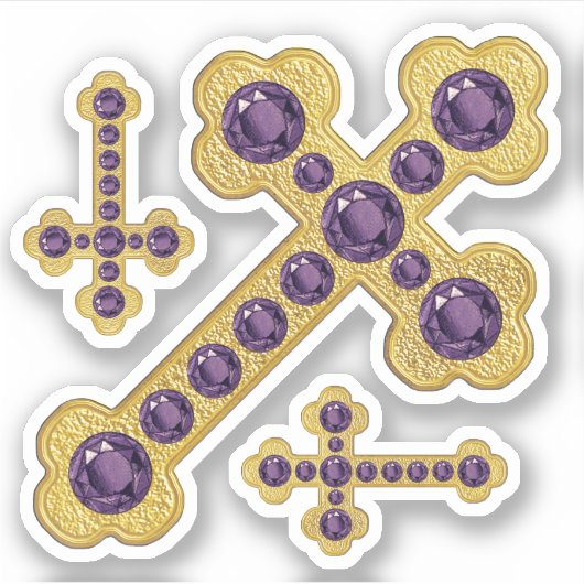 Budded Crosses met 12 Faux Amethysts - Contour Sticker (Voorkant)