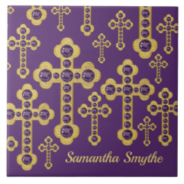 Budded Crosses met 12 Faux Amethysts - Tegeltje