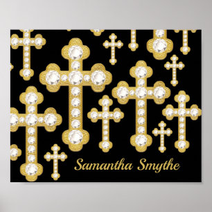 Budded Crosses met 12 Faux Diamonds - Poster