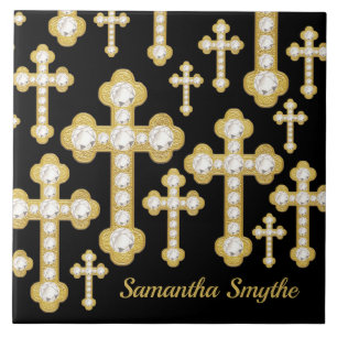 Budded Crosses met 12 Faux Diamonds - Tegeltje