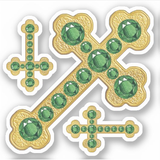 Budded Crosses met 12 Faux Emeralds - Contour Sticker (Voorkant)