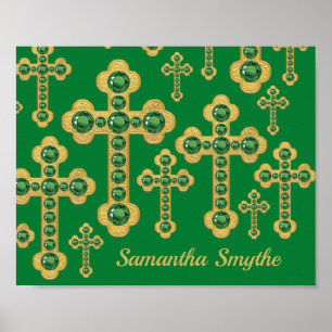 Budded Crosses met 12 Faux Emeralds - Poster