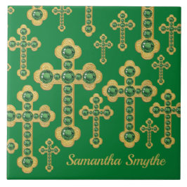 Budded Crosses met 12 Faux Emeralds - Tegeltje