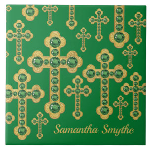 Budded Crosses met 12 Faux Emeralds - Tegeltje