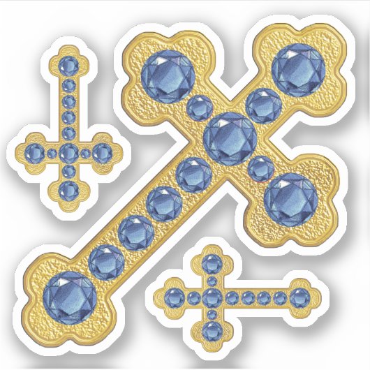 Budded Crosses met 12 Faux Sapphires - Contour Sticker (Voorkant)