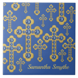 Budded Crosses met 12 Faux Sapphires - Tegeltje