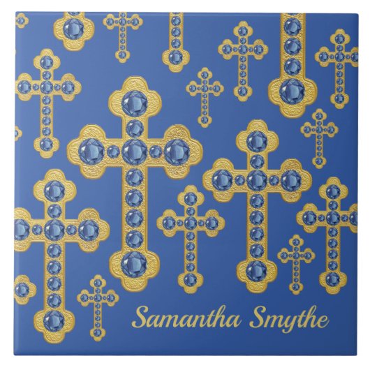 Budded Crosses met 12 Faux Sapphires - Tegeltje (Voorkant)