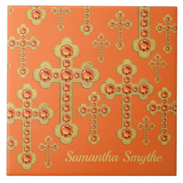 Budded Crosses met 12 Faux Topazes - Tegeltje