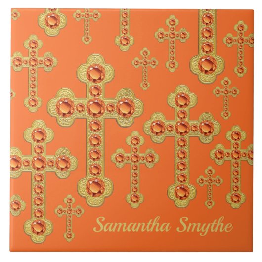 Budded Crosses met 12 Faux Topazes - Tegeltje (Voorkant)