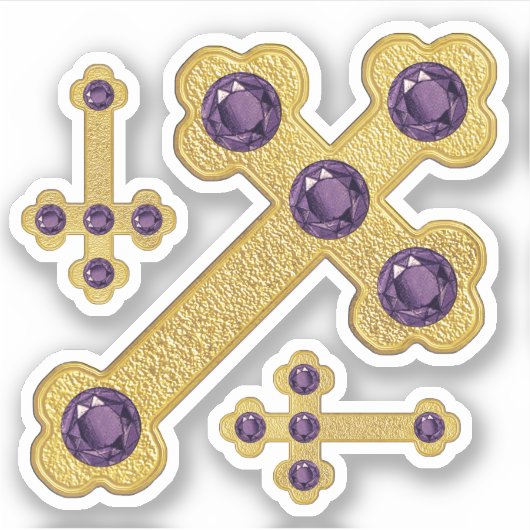 Budded Crosses met 5 Faux Amethysts - Contour Sticker (Voorkant)