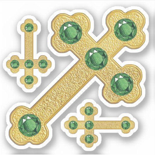 Budded Crosses met 5 Faux Emeralds - Contour Sticker (Voorkant)