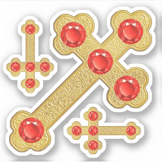Budded Crosses met 5 Faux Rubies - Contour Sticker (Voorkant)
