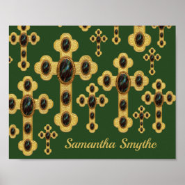 Budded Crosses met 6 Faux Bloodstones - Poster