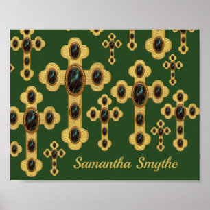 Budded Crosses met 6 Faux Bloodstones - Poster