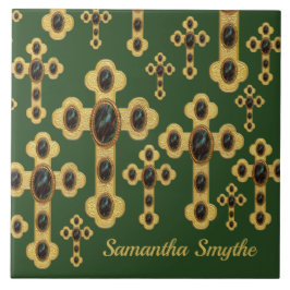 Budded Crosses met 6 Faux Bloodstones - Tegeltje