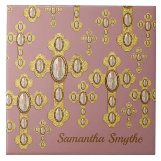 Budded Crosses met 6 Faux Opals - Tegeltje (Voorkant)