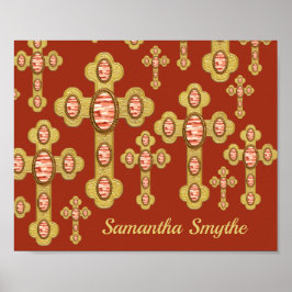 Budded Crosses met 6 Faux Red Agates - Poster