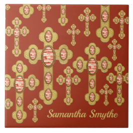 Budded Crosses met 6 Faux Red Agates - Tegeltje