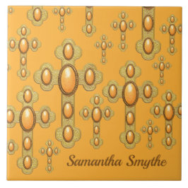 Budded Crosses met 6 Faux Sardonyx - Tegeltje