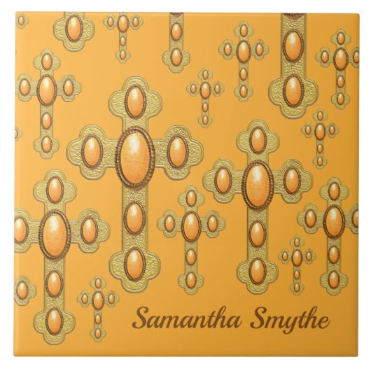 Budded Crosses met 6 Faux Sardonyx - Tegeltje (Voorkant)